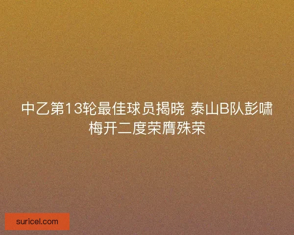 中乙第13轮最佳球员揭晓 泰山B队彭啸梅开二度荣膺殊荣