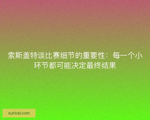 索斯盖特谈比赛细节的重要性：每一个小环节都可能决定最终结果